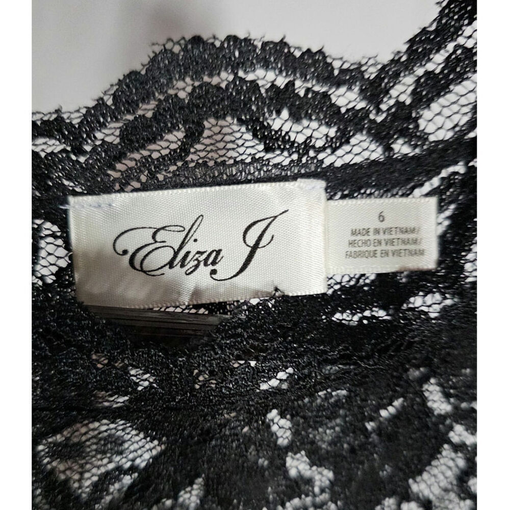 Eliza J Women's Black Lace Velvet Sleeveless Boat Neck Sheath Dress Size 6 - Picture 8 of 8